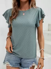 SHEIN Clasi Butterfly Sleeve Round Neck Tee - Green - View 3