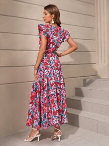 SHEIN Clasi Allover Floral Print Ruffle Trim Crop Top & Skirt Without Belt - Multicolor - View 2