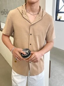 Manfinity Men Patched Detail Hooded Shirt Without Tee - Khaki - View 3