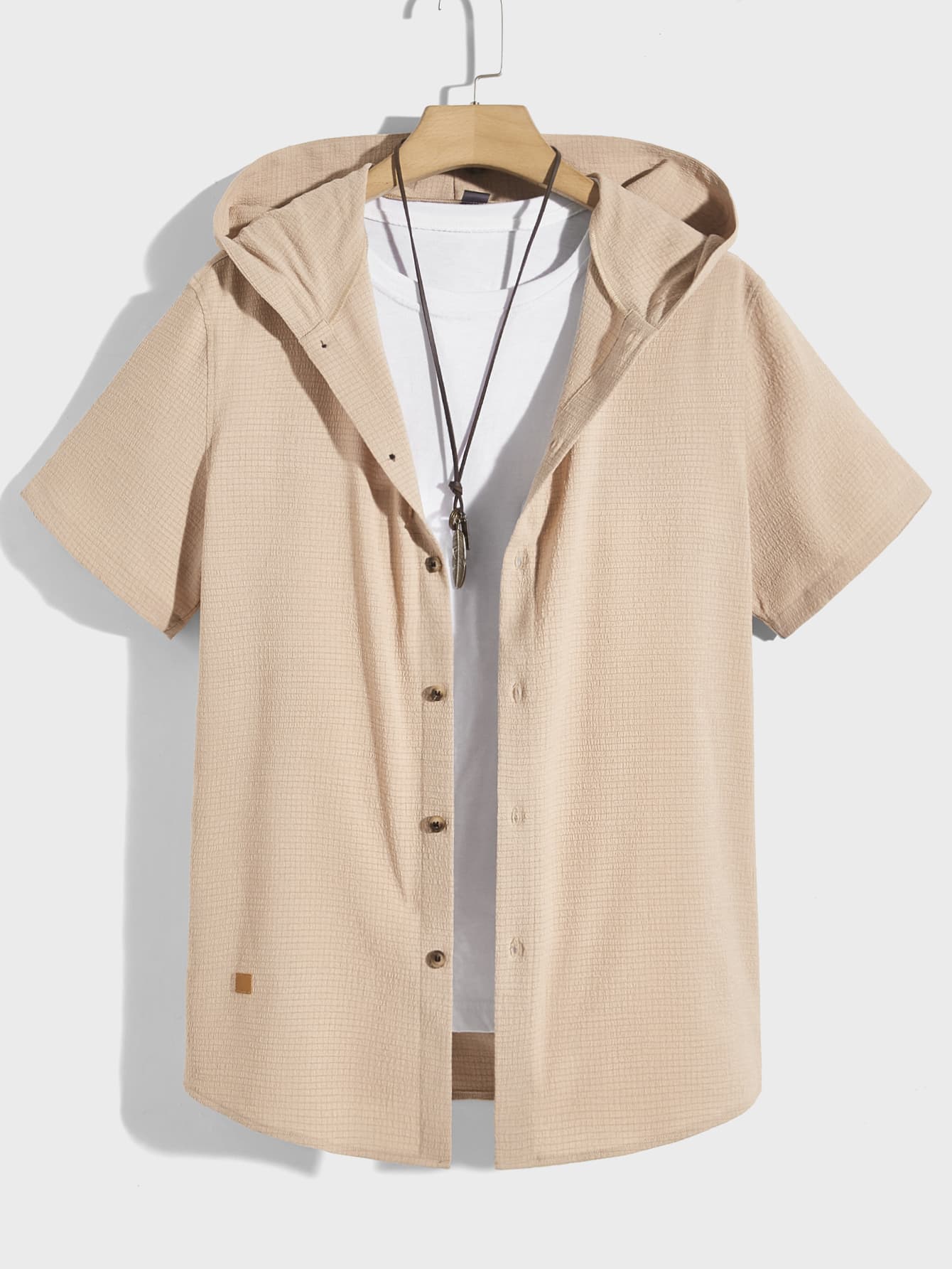 Manfinity Men Patched Detail Hooded Shirt Without Tee - Khaki - View 1