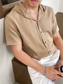 Manfinity Men Patched Detail Hooded Shirt Without Tee - Khaki - View 7