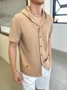 Manfinity Men Patched Detail Hooded Shirt Without Tee - Khaki - View 8