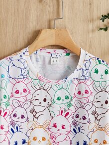 SHEIN 女孩兔子印花T恤 - 彩色 - 查看 3