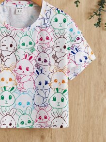 SHEIN 女孩兔子印花T恤 - 彩色 - 查看 4