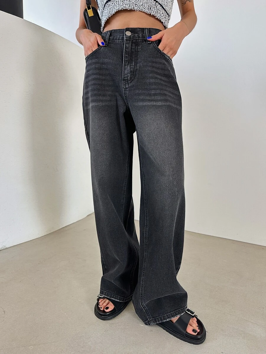 DAZY Cat Whisker Straight Leg Jeans - Black - View 1