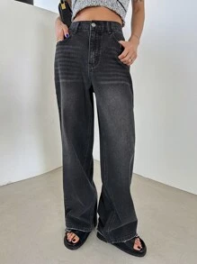 DAZY Cat Whisker Straight Leg Jeans - Black - View 5