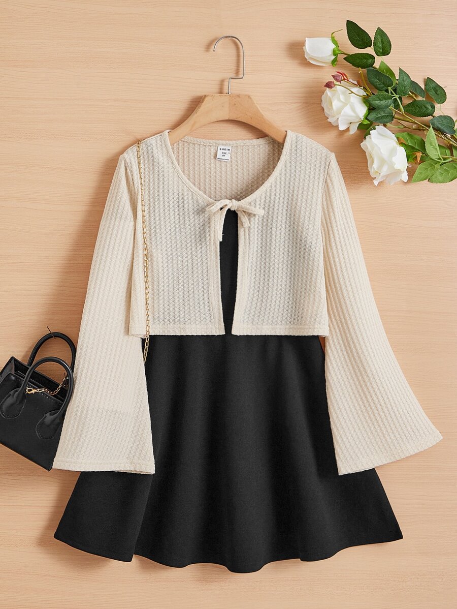 SHEIN Chicas Vestido de tirantes & con cordón delantero Top - Multicolor - Ver 1