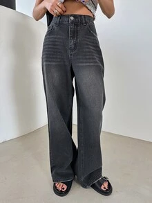 DAZY Cat Whisker Straight Leg Jeans - Black - View 7