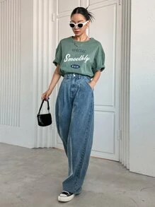 DAZY High Waist Straight Leg Jeans - Medium Wash - View 4