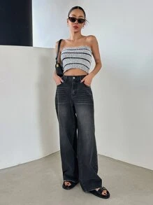 DAZY Cat Whisker Straight Leg Jeans - Black - View 3