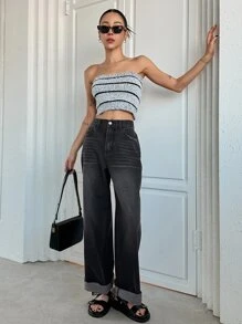 DAZY Cat Whisker Straight Leg Jeans - Black - View 2