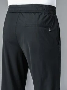 Men Drawstring Waist Slant Pocket Pants - Black - View 6