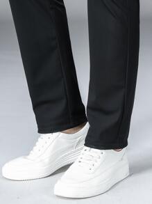 Men Drawstring Waist Slant Pocket Pants - Black - View 7