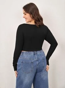 SHEIN BASICS Plus Scoop Neck Crop Tee - Black - View 2