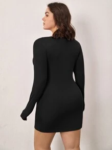 SHEIN BASICS Vestido Bodycon Con Cuello De Pala Sólido Para Tallas Grandes - Negro - Ver 2