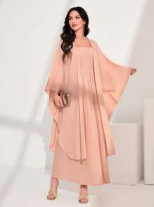 Modelyn Vestido de tirantes unicolor & Abrigo con parte delantera abierta - Rosa - Ver 1