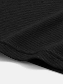 SHEIN BASICS Plus Solid Scoop Neck Tee - Black - View 8