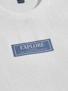 Manfinity Men Letter Graphic Tee & Drawstring Waist Shorts - Blue and White - View 4