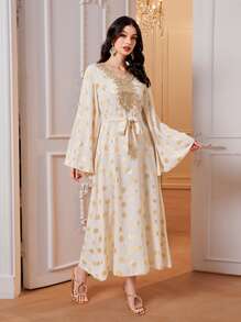 Al Najma 燙金花朵印花貼花繫腰帶連衣裙 - 彩色 - 查看 1