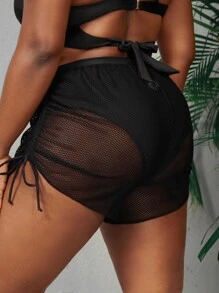 SHEIN Swim Curve 大碼側抽繩罩衫短褲 - 黑色 - 查看 2