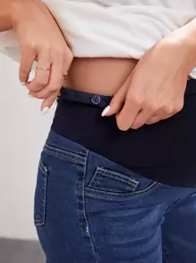 SHEIN Maternity Ripped Roll Up Hem Denim Shorts