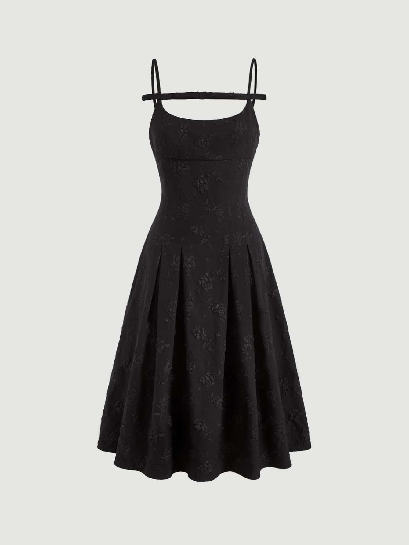 SHEIN MOD Jacquard Pleated Hem Cami Dress - Black - View 1