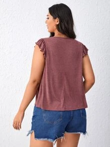 SHEIN LUNE Áo thun Plus size Xù màu trơn Giải trí - Gỗ đỏ - Xem 2