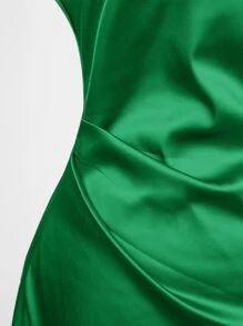 SHEIN BAE Draped Detail Backless Satin Halter Dress - Green - View 7