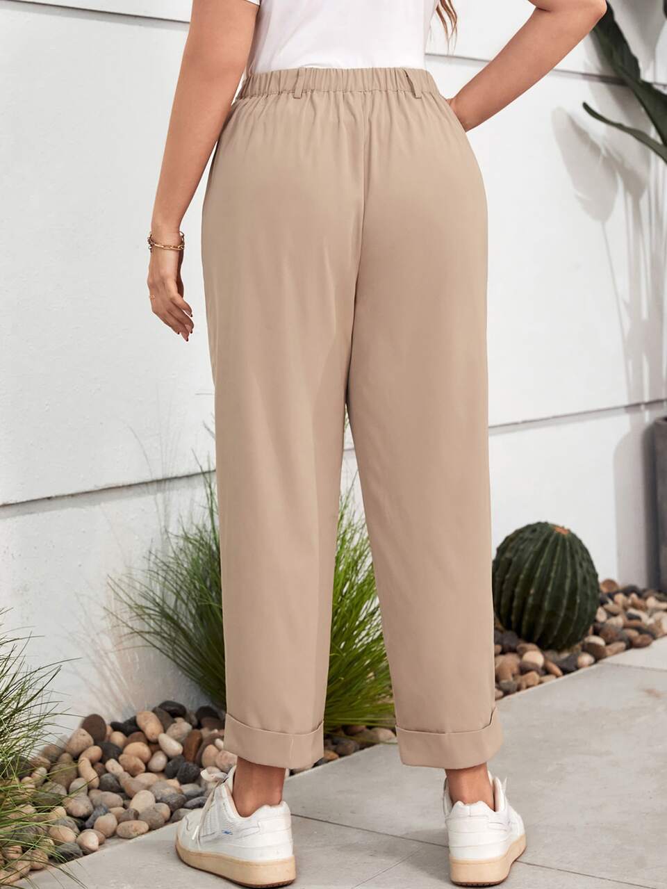 Plus High Summer Pants Waist Plicated Detail Pants