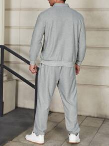 Manfinity Men Letter Graphic Polo Neck Sweatshirt & Joggers - Grey - View 2