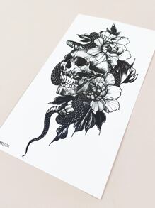 件經典骷髏、蛇花設計臨時手臂刺青貼紙 - 黑色 - 查看 5