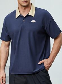 Manfinity Men Plus Contrast Collar Polo Shirt - Navy Blue - View 3