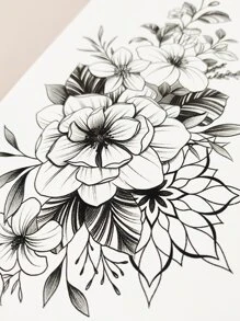 1pc Minimalist Floral & Leaf Design Large Arm Temporary Tattoo Sticker