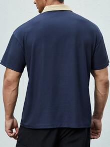 Manfinity Men Plus Contrast Collar Polo Shirt - Navy Blue - View 2