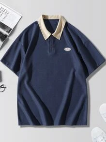 Manfinity Men Plus Contrast Collar Polo Shirt - Navy Blue - View 1