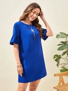 EMERY ROSE Solid Bell Cuff Tunic Dress - Royal Blue - View 4
