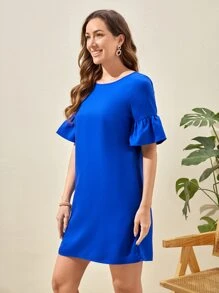 EMERY ROSE Solid Bell Cuff Tunic Dress - Royal Blue - View 6