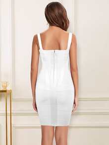 Solid Zip Back Bandage Dress - White - View 3