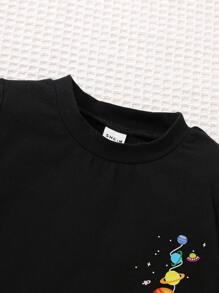 Áo thun cổ tròn tay ngắn in hình hành tinh và phi hành gia cho bé trai - màu đen - Xem 3