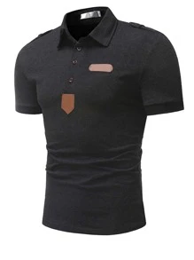 男士貼布細節POLO衫 - 黑色 - 查看 1