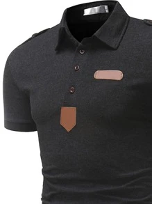 男士貼布細節POLO衫 - 黑色 - 查看 3