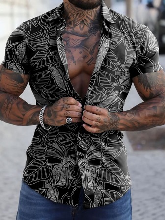 Guys Leaf Print Shirt Without Tee