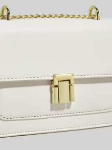 Mini Minimalist Flap Square Bag, Daily commuting, travel, vacation, street shopping, white compartment 2, lock metal chain, PU material square bag, metal chain