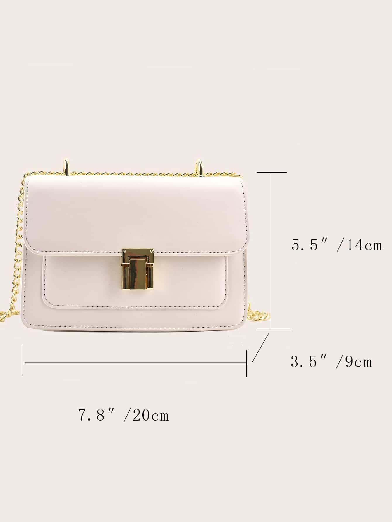 Mini Minimalist Flap Square Bag, Daily commuting, travel, vacation, street shopping, white compartment 2, lock metal chain, PU material square bag, metal chain