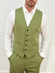 GENTILAND Men 1pc Pinstriped Single Breasted Waistcoat - Multicolor - View 6