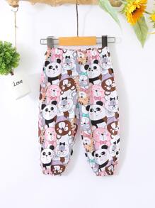 Baby Allover Cartoon Graphic Trousers - Multicolor - View 1