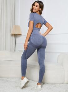 SHEIN Maternity Solid Crop Tee & Leggings Set - Dusty Blue - View 1