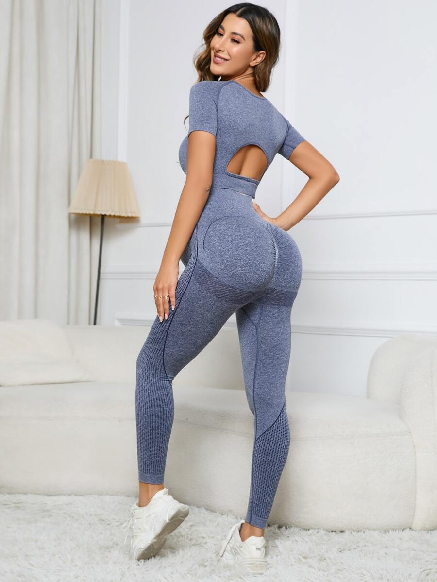SHEIN Maternity Solid Crop Tee & Leggings Set - Dusty Blue - View 1