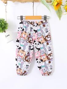 Baby Allover Cartoon Graphic Trousers - Multicolor - View 2