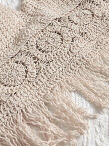 SHEIN Swim Fringe Hem Crochet Cover Up Top Summer Clothes - Apricot - View 5